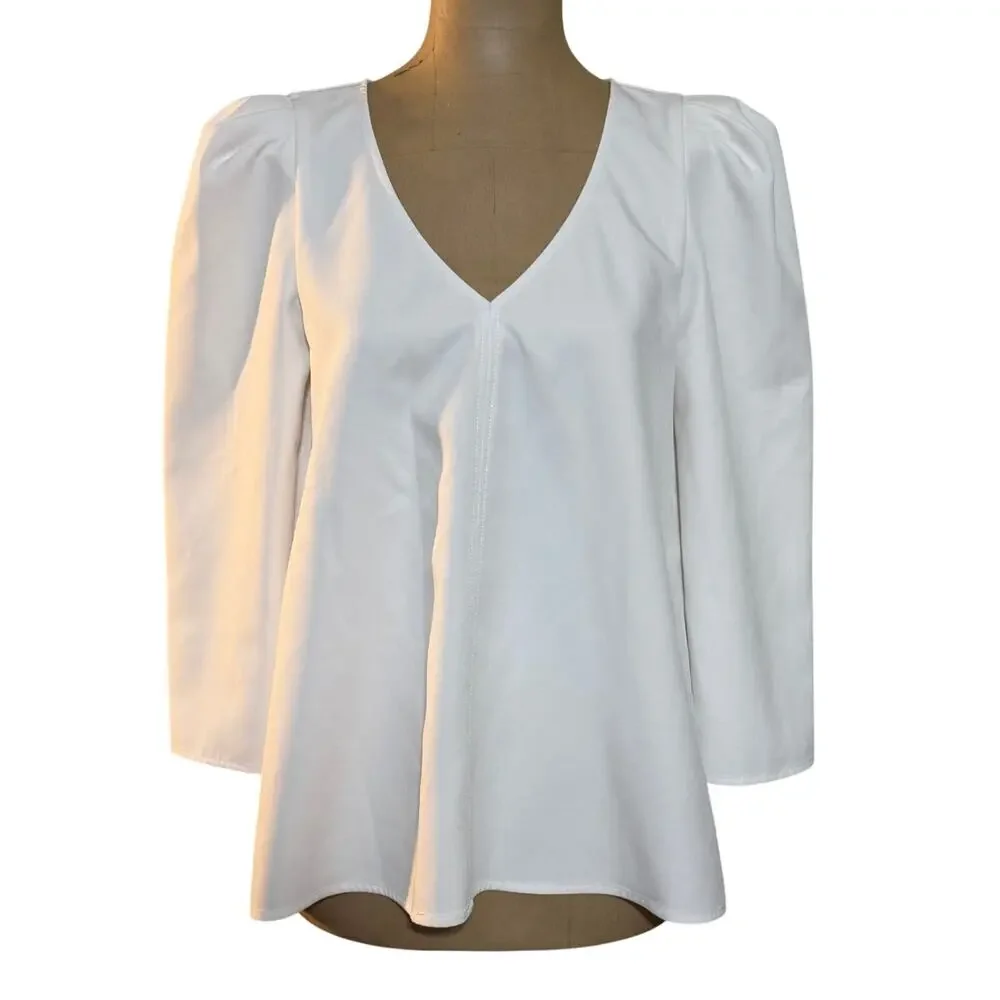 Tuckernuck Blouse Tetley White V-Neckline Puff Sleeves